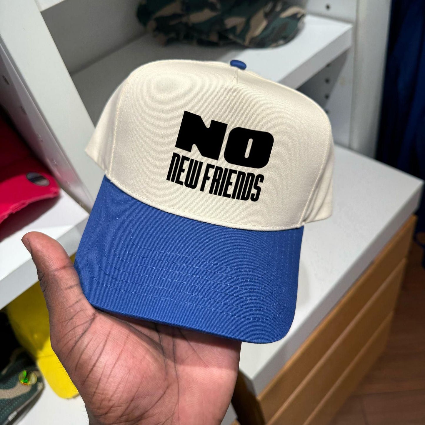 Cap "No New Friends" Bleu & Beige