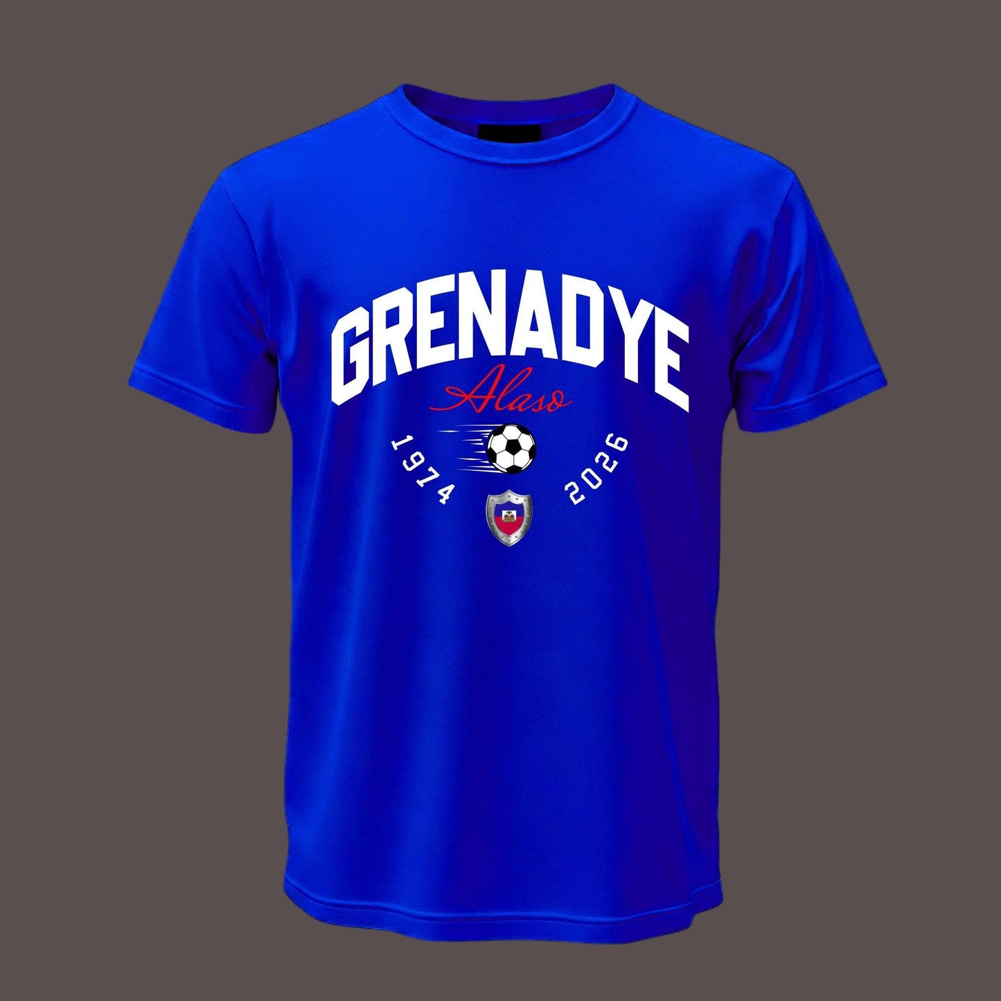 Blue t-shirt with 'GRENADYE' text and logo on a black background